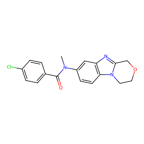 4-chloro-N-(3,4-dihydro-1H-[1,4]oxazino[4,3-a]benzimidazol-8-yl)-N-methylbenzamide structure