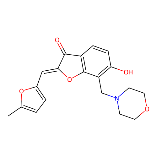 (Z)-6-hydroxy-2-((5-methylfuran-2-yl)methylene)-7-(morpholinomethyl)benzofuran-3(2H)-one structure