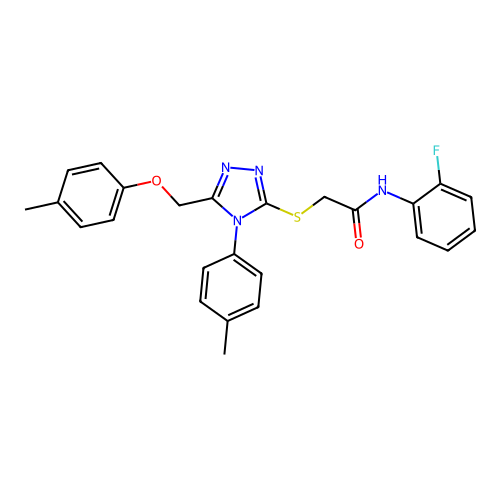 N-(2-fluorophenyl)-2-((4-(p-tolyl)-5-((p-tolyloxy)methyl)-4H-1,2,4-triazol-3-yl)thio)acetamide structure