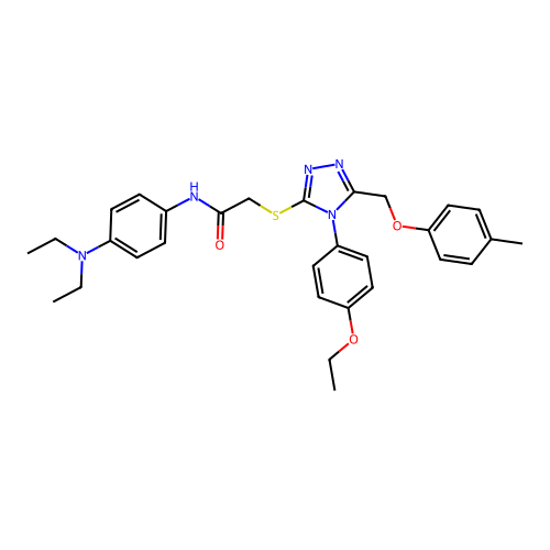 N-(4-(diethylamino)phenyl)-2-((4-(4-ethoxyphenyl)-5-((p-tolyloxy)methyl)-4H-1,2,4-triazol-3-yl)thio)acetamide structure
