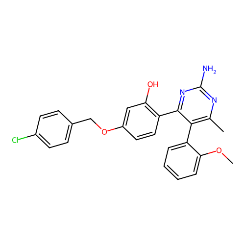 2-(2-amino-5-(2-methoxyphenyl)-6-methylpyrimidin-4-yl)-5-((4-chlorobenzyl)oxy)phenol structure