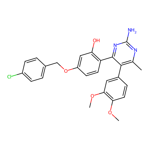 2-[2-amino-5-(3,4-dimethoxyphenyl)-6-methyl-4-pyrimidinyl]-5-[(4-chlorobenzyl)oxy]phenol structure