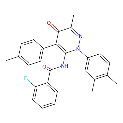 N-(2-(3,4-dimethylphenyl)-6-methyl-5-oxo-4-(p-tolyl)-2,5-dihydropyridazin-3-yl)-2-fluorobenzamide structure