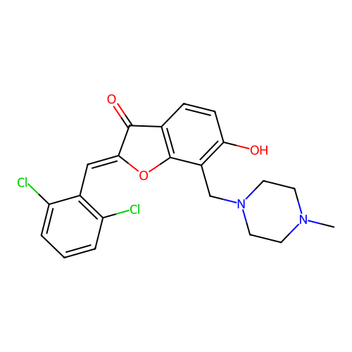 (Z)-2-(2,6-dichlorobenzylidene)-6-hydroxy-7-((4-methylpiperazin-1-yl)methyl)benzofuran-3(2H)-one structure