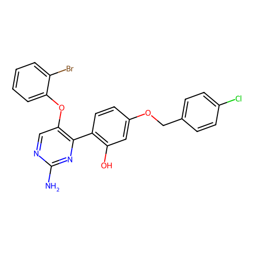 2-[2-Amino-5-(2-bromophenoxy)pyrimidin-4-yl]-5-[(4-chlorophenyl)methoxy]phenol structure