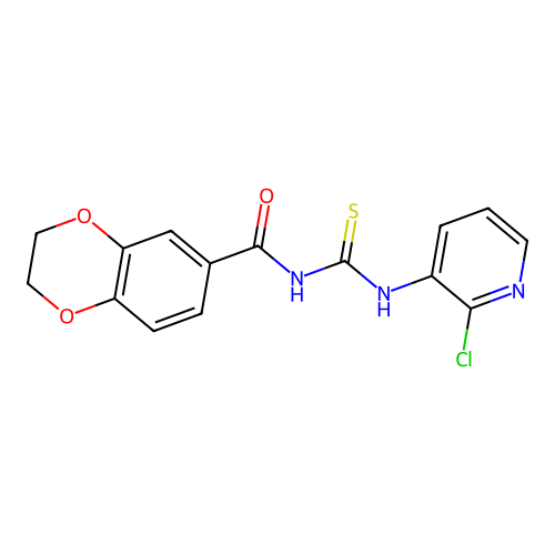 N-[(2-chloropyridin-3-yl)carbamothioyl]-2,3-dihydro-1,4-benzodioxine-6-carboxamide structure