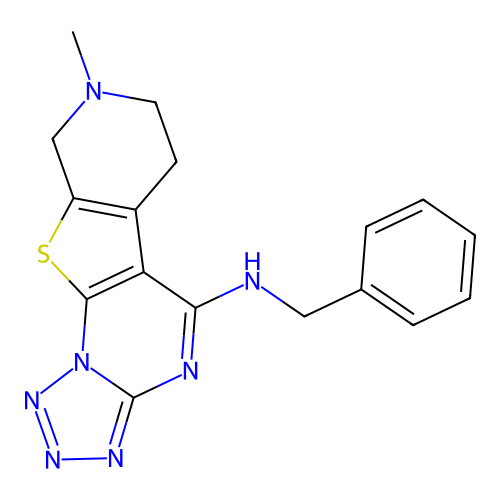 N-benzyl-8-methyl-6,7,8,9-tetrahydropyrido[4',3':4,5]thieno[3,2-e]tetrazolo[1,5-a]pyrimidin-5-amine structure