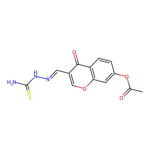 3-[(E)-(2-carbamothioylhydrazinylidene)methyl]-4-oxo-4H-chromen-7-yl acetate structure