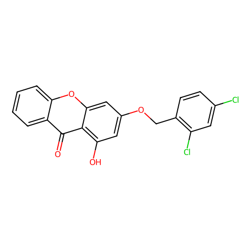 3-[(2,4-dichlorobenzyl)oxy]-1-hydroxy-9H-xanthen-9-one structure