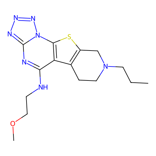 N-(2-methoxyethyl)-8-propyl-6,7,8,9-tetrahydropyrido[4',3':4,5]thieno[3,2-e]tetrazolo[1,5-a]pyrimidin-5-amine structure