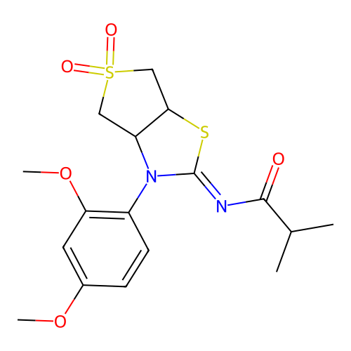 N-[(2Z)-3-(2,4-dimethoxyphenyl)-5,5-dioxidotetrahydrothieno[3,4-d][1,3]thiazol-2(3H)-ylidene]-2-methylpropanamide structure