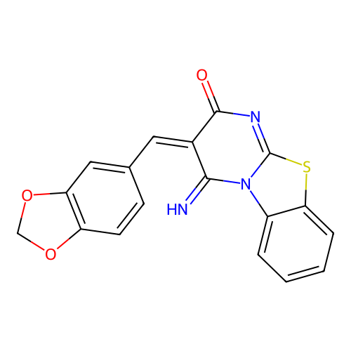 (3E)-3-(1,3-benzodioxol-5-ylmethylidene)-4-iminopyrimido[2,1-b][1,3]benzothiazol-2-one structure