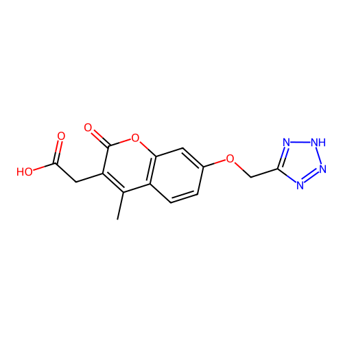 [4-methyl-2-oxo-7-(1H-tetrazol-5-ylmethoxy)-2H-chromen-3-yl]acetic acid structure