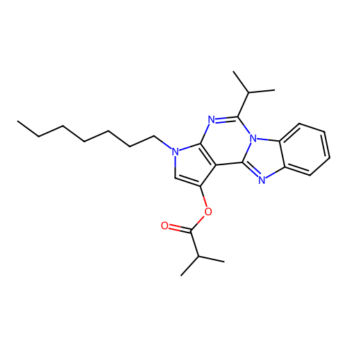 3-heptyl-5-isopropyl-3H-benzo[4,5]imidazo[1,2-c]pyrrolo[3,2-e]pyrimidin-1-yl isobutyrate structure