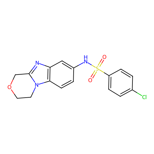 4-chloro-N-(3,4-dihydro-1H-[1,4]oxazino[4,3-a]benzimidazol-8-yl)benzenesulfonamide structure