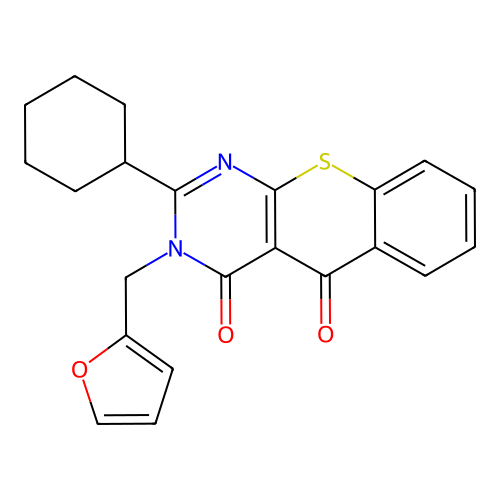 2-cyclohexyl-3-(furan-2-ylmethyl)-4H-thiochromeno[2,3-d]pyrimidine-4,5(3H)-dione structure
