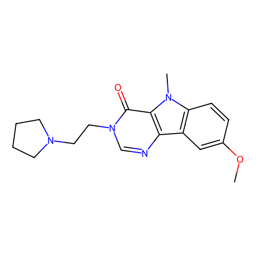 8-Methoxy-5-methyl-3-[2-(1-pyrrolidinyl)ethyl]-4-pyrimido[5,4-b]indolone structure