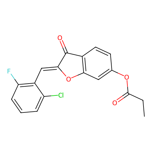 (Z)-2-(2-chloro-6-fluorobenzylidene)-3-oxo-2,3-dihydrobenzofuran-6-yl propionate structure