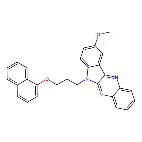 9-methoxy-6-(3-(naphthalen-1-yloxy)propyl)-6H-indolo[2,3-b]quinoxaline structure
