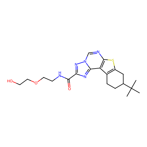 9-(tert-butyl)-N-(2-(2-hydroxyethoxy)ethyl)-8,9,10,11-tetrahydrobenzo[4,5]thieno[3,2-e][1,2,4]triazolo[1,5-c]pyrimidine-2-carboxamide structure
