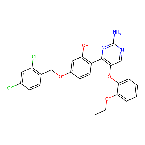 2-[2-Amino-5-(2-ethoxyphenoxy)pyrimidin-4-yl]-5-[(2,4-dichlorobenzyl)oxy]phenol structure