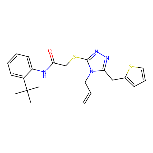 N-(2-tert-butylphenyl)-2-{[4-(prop-2-en-1-yl)-5-(thiophen-2-ylmethyl)-4H-1,2,4-triazol-3-yl]sulfanyl}acetamide structure