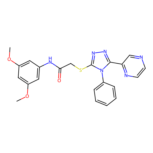 N-(3,5-dimethoxyphenyl)-2-[(4-phenyl-5-pyrazin-2-yl-1,2,4-triazol-3-yl)sulfanyl]acetamide structure