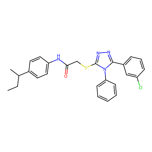 N-(4-butan-2-ylphenyl)-2-[[5-(3-chlorophenyl)-4-phenyl-1,2,4-triazol-3-yl]sulfanyl]acetamide structure