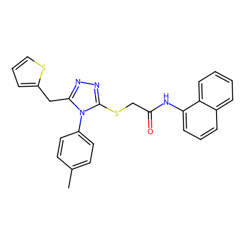 2-{[4-(4-methylphenyl)-5-(thiophen-2-ylmethyl)-4H-1,2,4-triazol-3-yl]sulfanyl}-N-(naphthalen-1-yl)acetamide structure