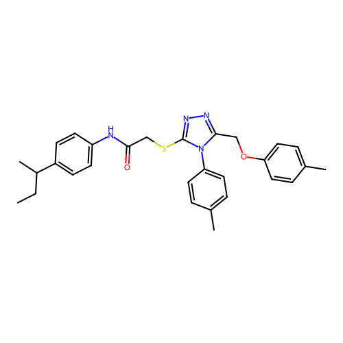 2-{4-(4-methylphenyl)-5-[(4-methylphenoxy)methyl](1,2,4-triazol-3-ylthio)}-N-[ 4-(methylpropyl)phenyl]acetamide structure