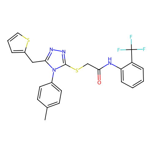 2-{[4-(4-methylphenyl)-5-(thiophen-2-ylmethyl)-4H-1,2,4-triazol-3-yl]sulfanyl}-N-[2-(trifluoromethyl)phenyl]acetamide structure