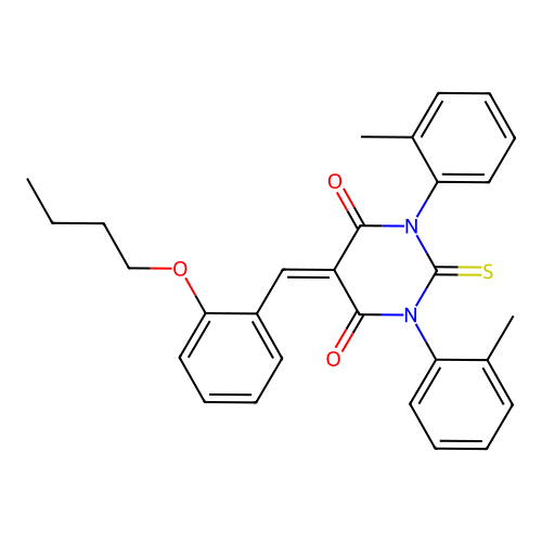 5-[(2-butoxyphenyl)methylidene]-1,3-bis(2-methylphenyl)-2-sulfanylidene-1,3-diazinane-4,6-dione structure