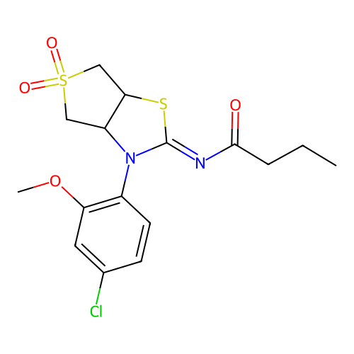 (Z)-N-(3-(4-chloro-2-methoxyphenyl)-5,5-dioxidotetrahydrothieno[3,4-d]thiazol-2(3H)-ylidene)butyramide structure