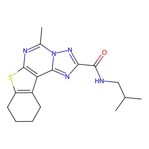 5-methyl-N-(2-methylpropyl)-8,9,10,11-tetrahydro[1]benzothieno[3,2-e][1,2,4]triazolo[1,5-c]pyrimidine-2-carboxamide structure