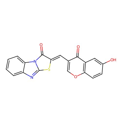 (Z)-2-((6-hydroxy-4-oxo-4H-chromen-3-yl)methylene)benzo[4,5]imidazo[2,1-b]thiazol-3(2H)-one structure