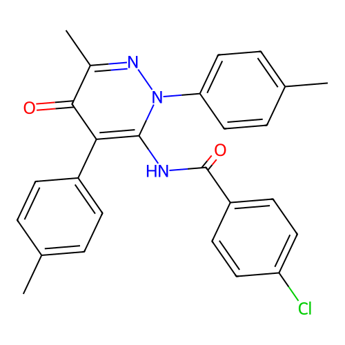 4-chloro-N-(6-methyl-5-oxo-2,4-di-p-tolyl-2,5-dihydropyridazin-3-yl)benzamide structure