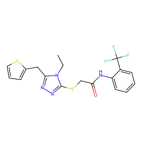 2-{[4-ethyl-5-(thiophen-2-ylmethyl)-4H-1,2,4-triazol-3-yl]sulfanyl}-N-[2-(trifluoromethyl)phenyl]acetamide structure
