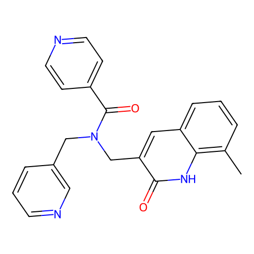 N-((2-hydroxy-8-methylquinolin-3-yl)methyl)-N-(pyridin-3-ylmethyl)isonicotinamide structure