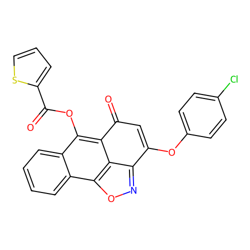 3-(4-chlorophenoxy)-5-oxo-5H-anthra[1,9-cd]isoxazol-6-yl thiophene-2-carboxylate structure