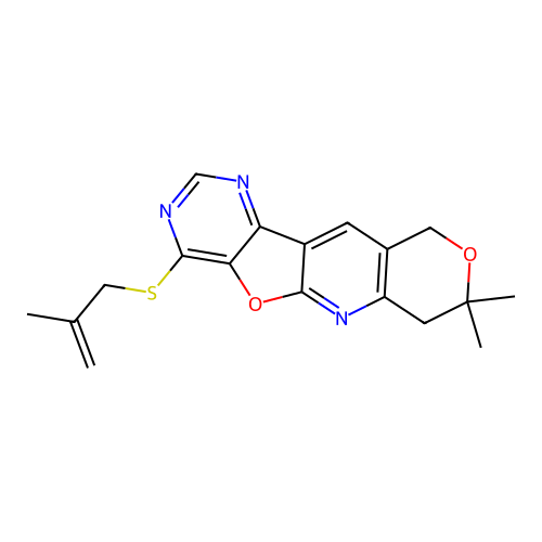 8,8-Dimethyl-1-(2-methyl-allylsulfanyl)-8,9-dihydro-6H-7,11-dioxa-2,4,10-triaza-benzo[b]fluorene structure