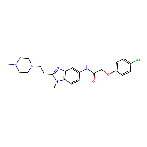 2-(4-chlorophenoxy)-N-(1-methyl-2-(2-(4-methylpiperazin-1-yl)ethyl)-1H-benzo[d]imidazol-5-yl)acetamide structure