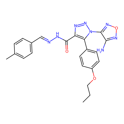 (E)-1-(4-amino-1,2,5-oxadiazol-3-yl)-N'-(4-methylbenzylidene)-5-(4-propoxyphenyl)-1H-1,2,3-triazole-4-carbohydrazide structure