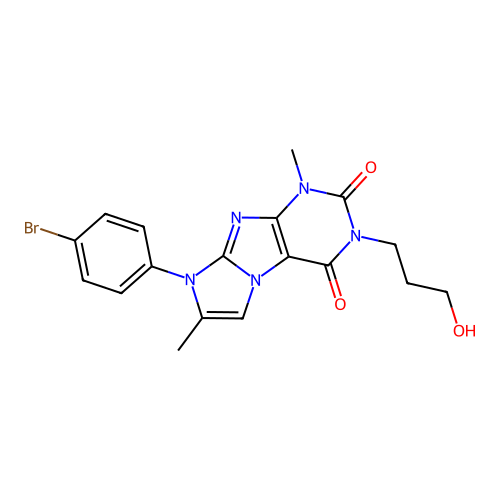 8-(4-bromophenyl)-3-(3-hydroxypropyl)-1,7-dimethyl-1H-imidazo[2,1-f]purine-2,4(3H,8H)-dione structure
