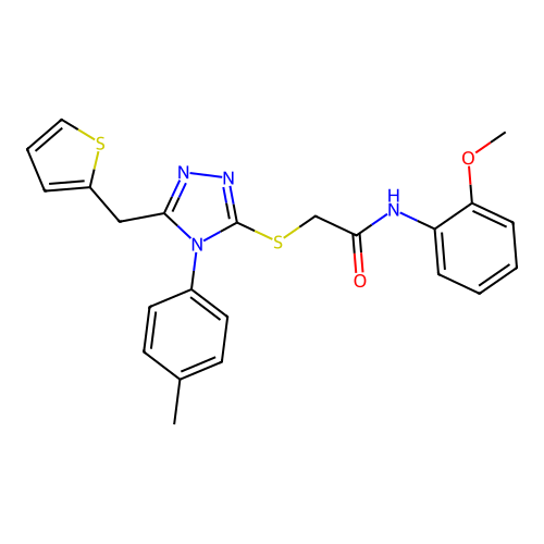 N-(2-methoxyphenyl)-2-{[4-(4-methylphenyl)-5-(thiophen-2-ylmethyl)-4H-1,2,4-triazol-3-yl]sulfanyl}acetamide structure