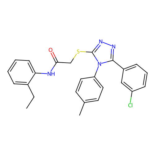 2-[[5-(3-chlorophenyl)-4-(4-methylphenyl)-1,2,4-triazol-3-yl]sulfanyl]-N-(2-ethylphenyl)acetamide structure