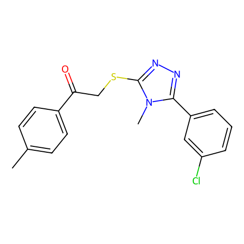 2-((5-(3-chlorophenyl)-4-methyl-4H-1,2,4-triazol-3-yl)thio)-1-(p-tolyl)ethanone structure