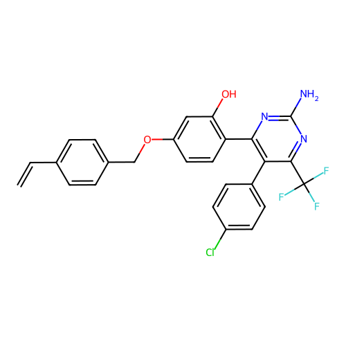 2-[2-amino-5-(4-chlorophenyl)-6-(trifluoromethyl)pyrimidin-4-yl]-5-[(4-ethenylbenzyl)oxy]phenol structure