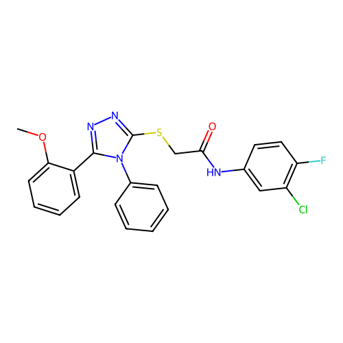 N-(3-chloro-4-fluorophenyl)-2-{[5-(2-methoxyphenyl)-4-phenyl-4H-1,2,4-triazol-3-yl]sulfanyl}acetamide structure