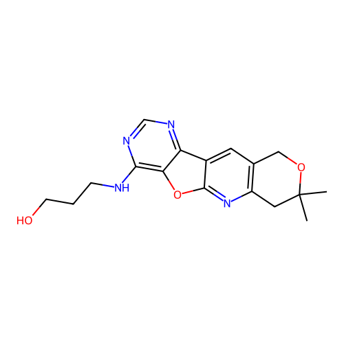 3-((8,8-dimethyl-8,10-dihydro-7H-pyrano[3'',4'':5',6']pyrido[3',2':4,5]furo[3,2-d]pyrimidin-4-yl)amino)propan-1-ol structure
