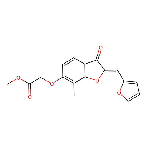 methyl 2-[[(2Z)-2-(furan-2-ylmethylidene)-7-methyl-3-oxo-1-benzofuran-6-yl]oxy]acetate structure